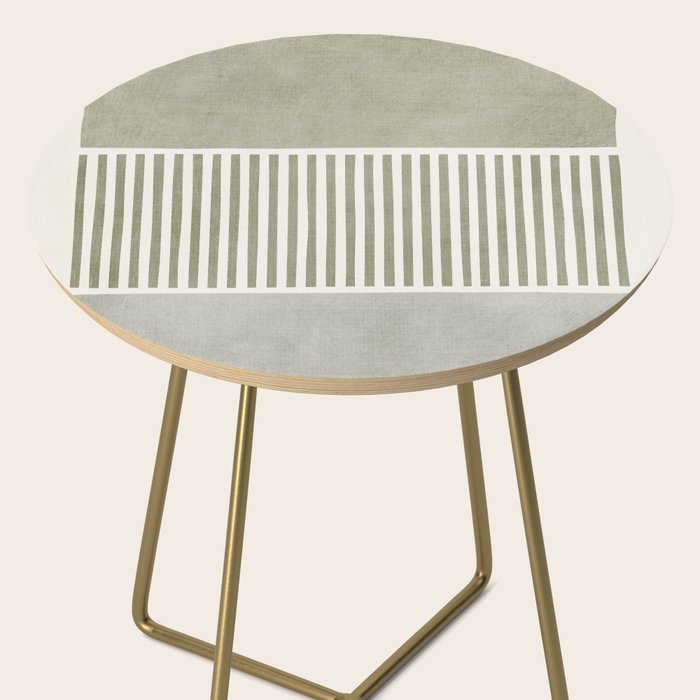 Neutral Green Lines Gray Abstract Artwork Side Table Gallery Image 2