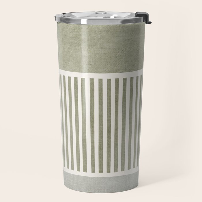 Neutral Green Lines Gray Abstract Artwork Travel Mug Gallery Image 2