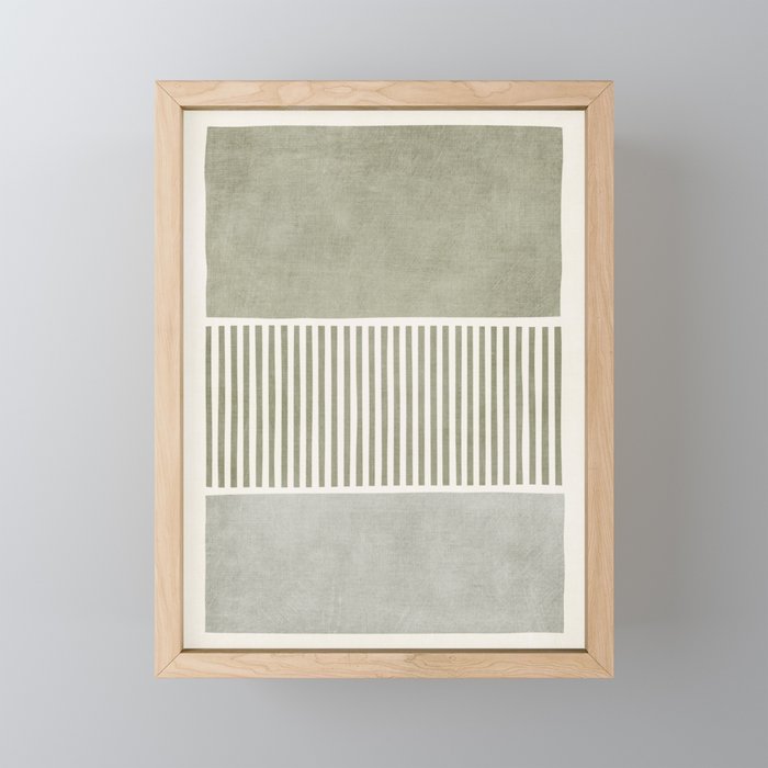 Neutral Green Lines Gray Abstract Artwork Mini Art Print Gallery Image 1