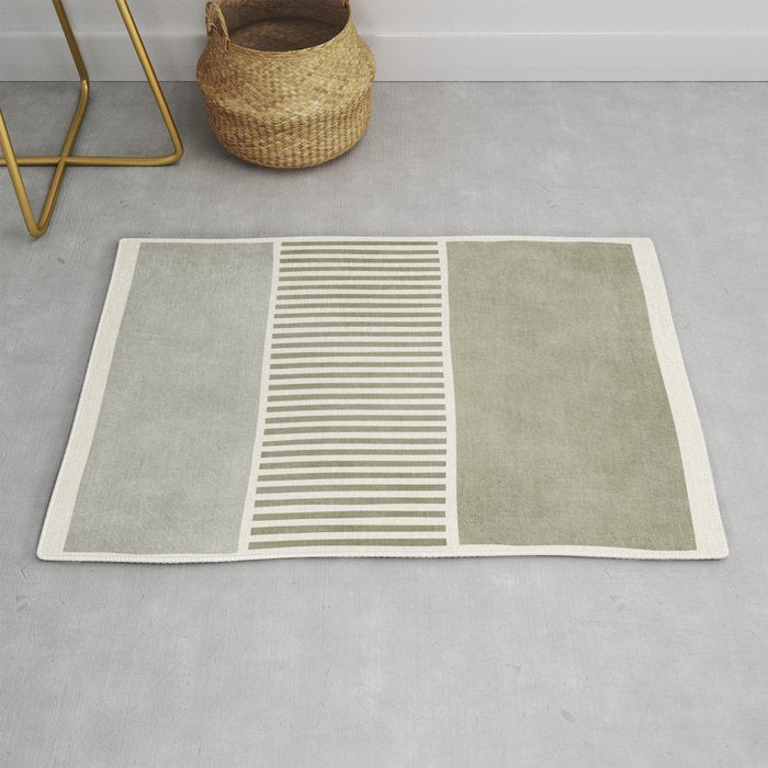 Neutral Green Lines Gray Abstract Artwork Rug Gallery Image 1