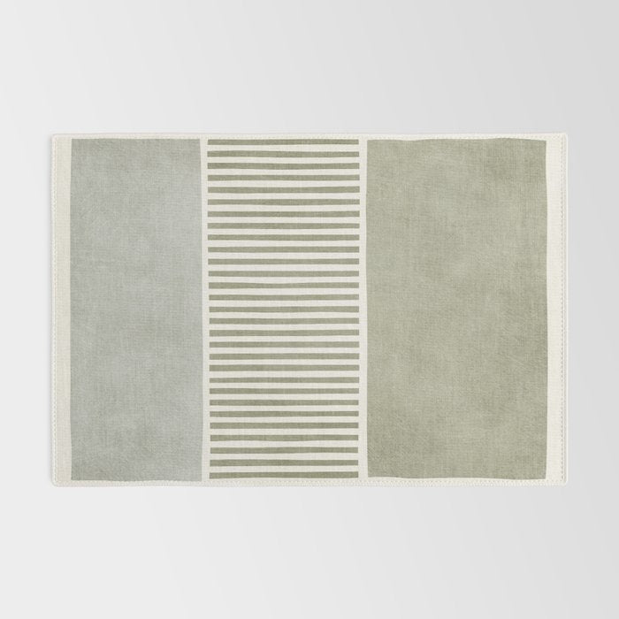 Neutral Green Lines Gray Abstract Artwork Rug Gallery Image 2