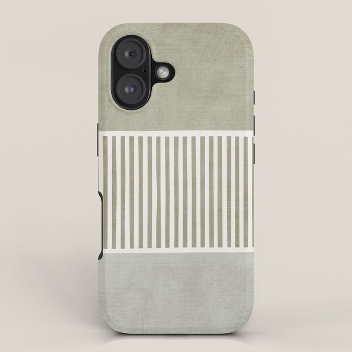 Neutral Green Lines Gray Abstract Artwork iPhone Case Gallery Image 1