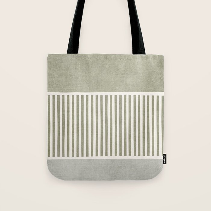 Neutral Green Lines Gray Abstract Artwork Tote Bag Gallery Image 1