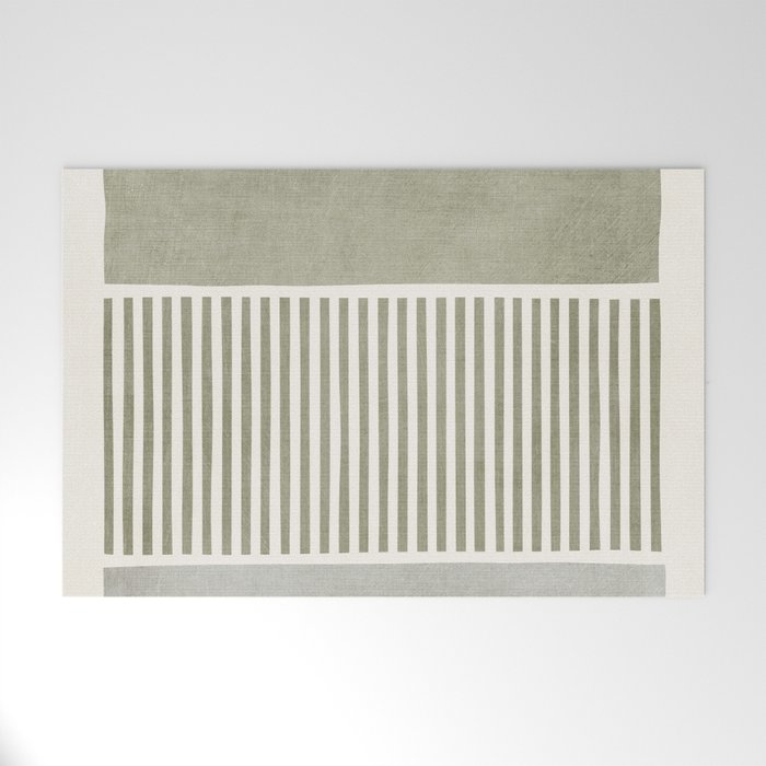 Neutral Green Lines Gray Abstract Artwork Welcome Mat Gallery Image 1