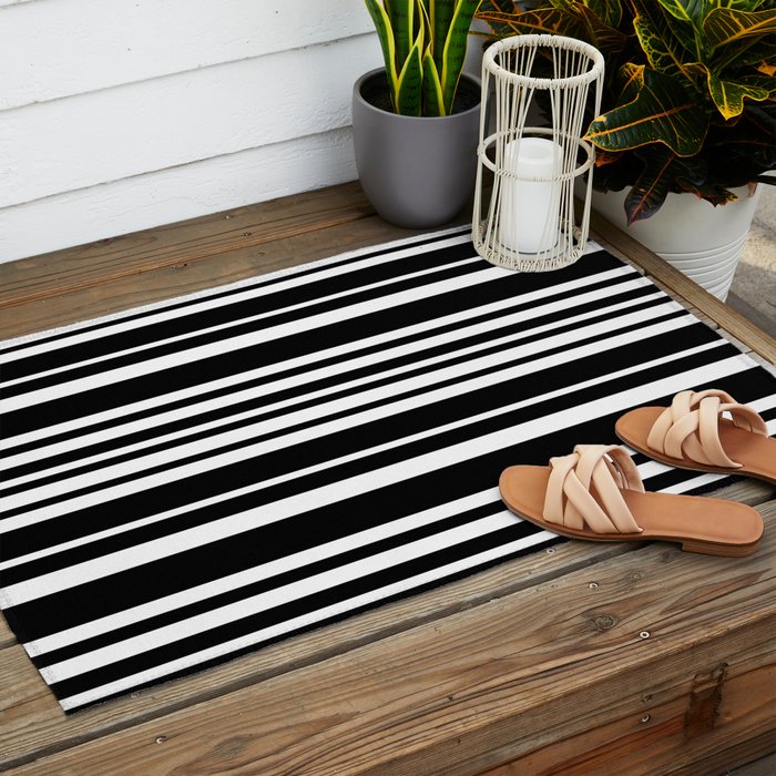 Classic Stripes XLI - Black and White Outdoor Rug Gallery Image 2
