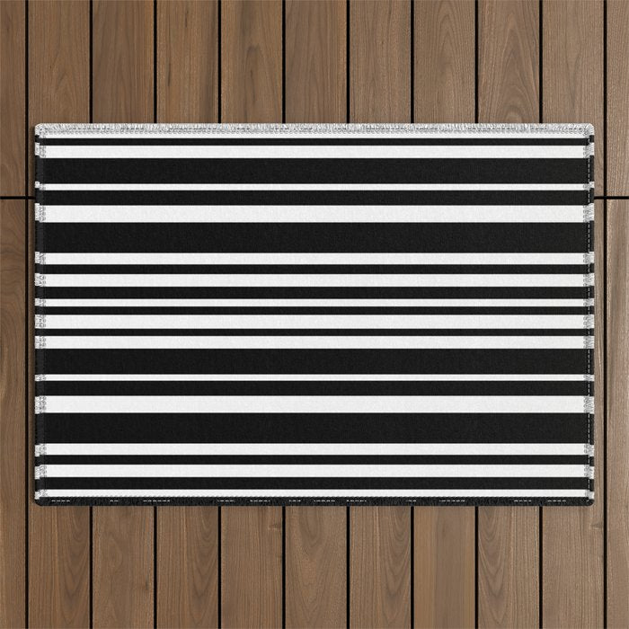 Classic Stripes XLI - Black and White Outdoor Rug Gallery Image 1