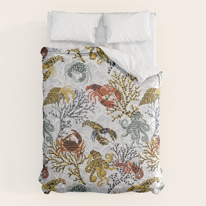 Vibrant coral reef light grey downtoned Comforter Gallery Image 6