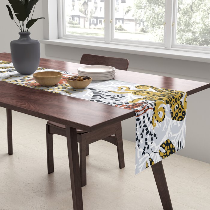 Vibrant coral reef light grey downtoned Table Runner Gallery Image 2