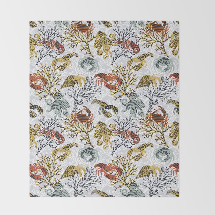 Vibrant coral reef light grey downtoned Throw Blanket Gallery Image 2