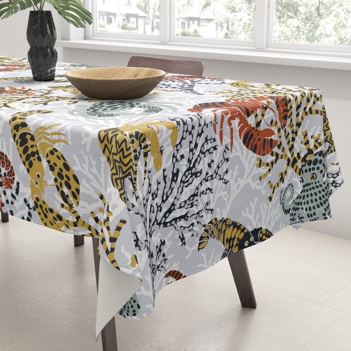 Vibrant coral reef light grey downtoned Tablecloth Gallery Image 3