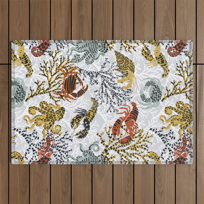 Vibrant coral reef light grey downtoned Outdoor Rug Gallery Image 1