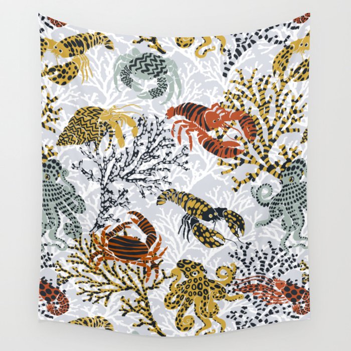 Vibrant coral reef light grey downtoned Wall Tapestry Gallery Image 4