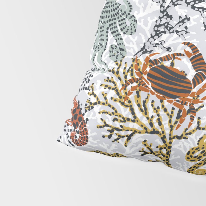 Vibrant coral reef light grey downtoned Pillow Sham Gallery Image 4