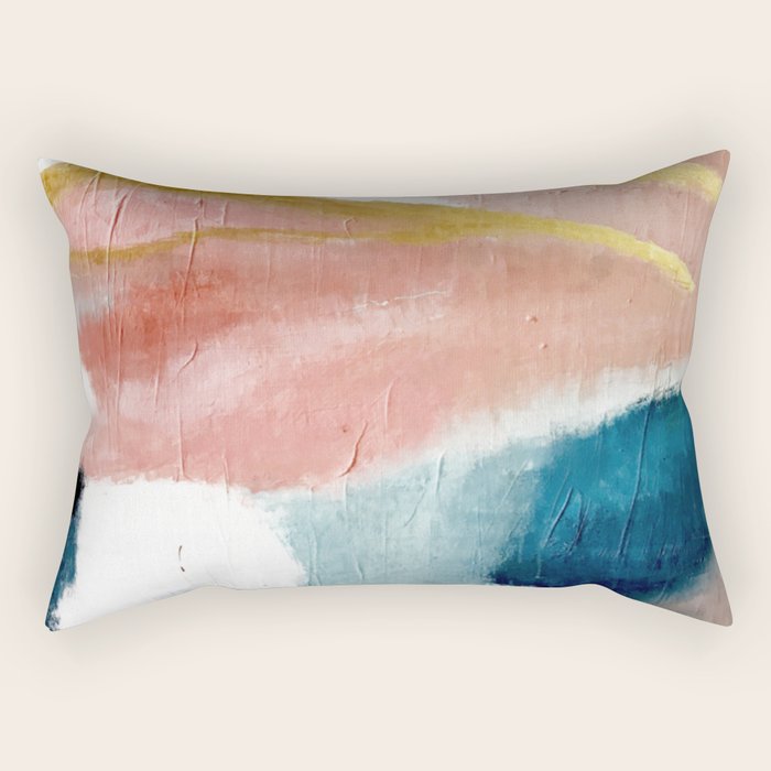 Exhale: a pretty, minimal, acrylic piece in pinks, blues, and gold Rectangular Pillow Gallery Image 2