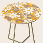 Retro Garden Flowers Groovy 60s 70s Floral Pattern in Ochre Yellow Orange Side Table Gallery Image 2