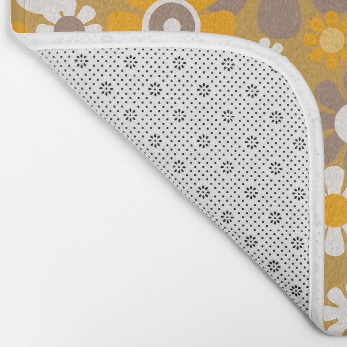 Retro Garden Flowers Groovy 60s 70s Floral Pattern in Ochre Yellow Orange Bath Mat Gallery Image 2