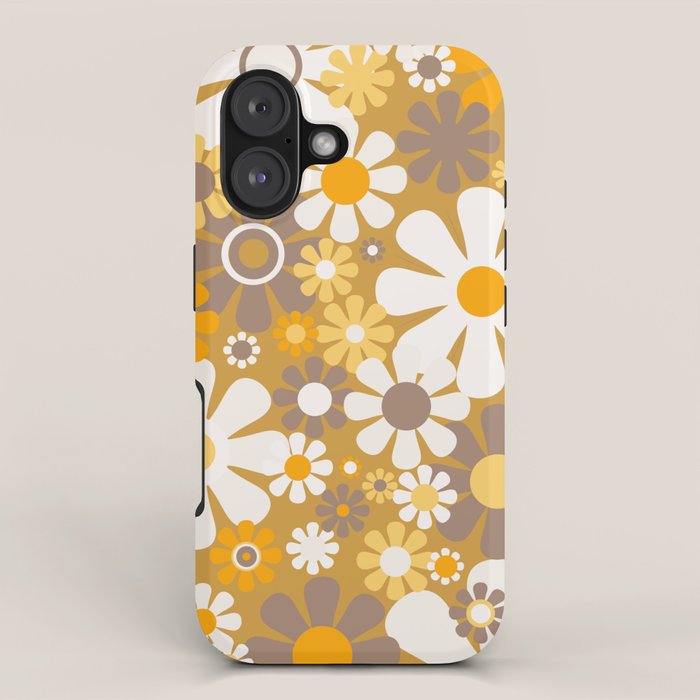 Retro Garden Flowers Groovy 60s 70s Floral Pattern in Ochre Yellow Orange iPhone Case Gallery Image 1