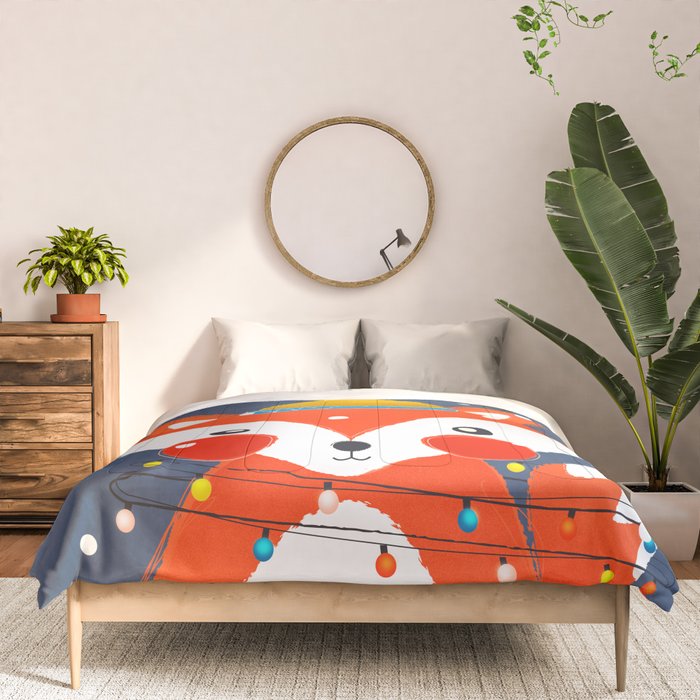 Cute christmas fox in the snow Comforter Gallery Image 3