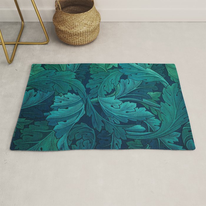 William Morris Acanthus Peacock Teal Vintage Pattern Rug Gallery Image 1