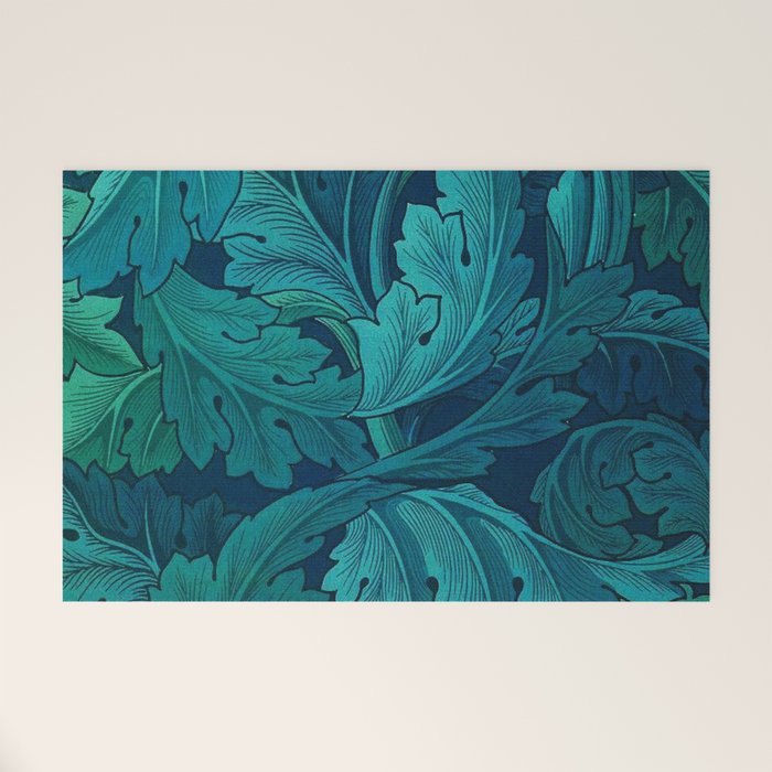 William Morris Acanthus Peacock Teal Vintage Pattern Welcome Mat Gallery Image 1
