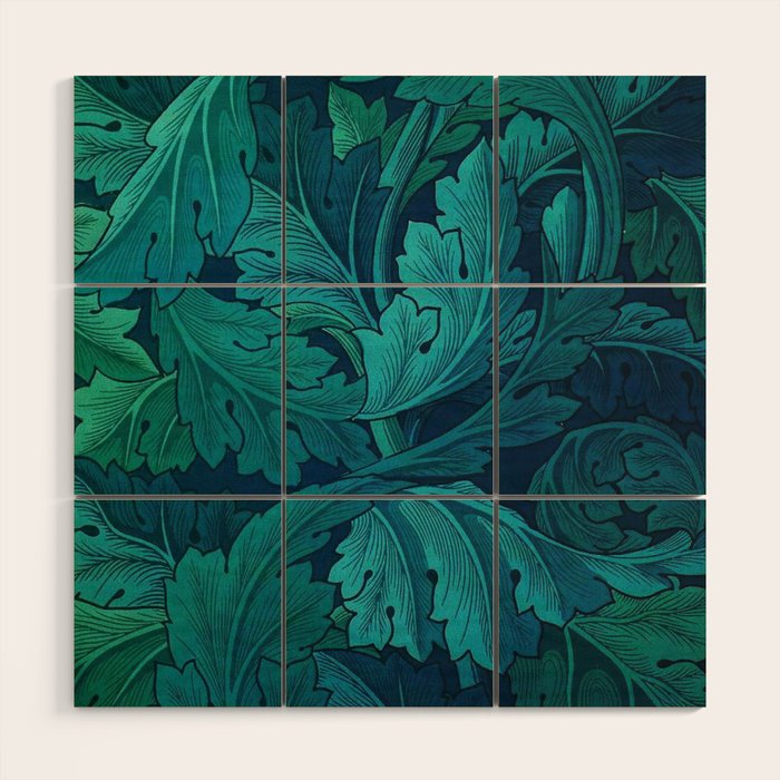 William Morris Acanthus Peacock Teal Vintage Pattern Wood Wall Art Gallery Image 1
