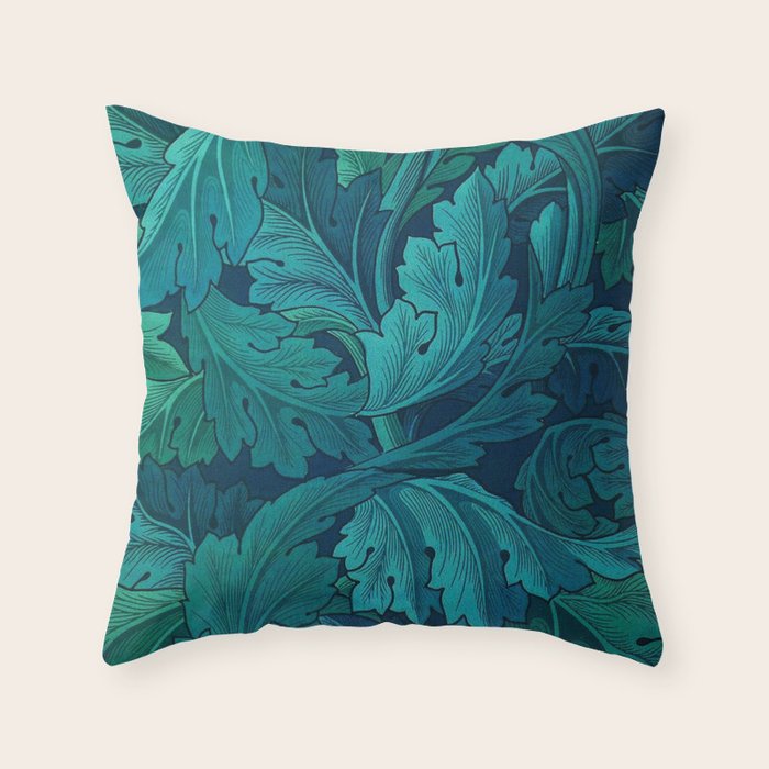 William Morris Acanthus Peacock Teal Vintage Pattern Throw Pillow Gallery Image 1