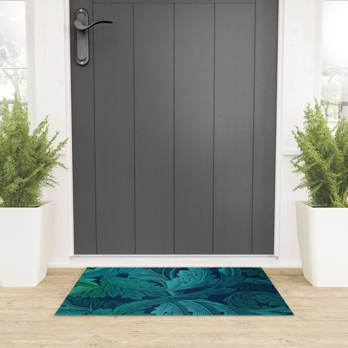 William Morris Acanthus Peacock Teal Vintage Pattern Welcome Mat Gallery Image 3