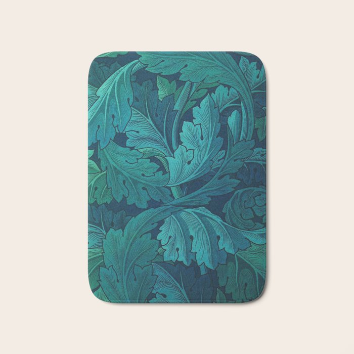 William Morris Acanthus Peacock Teal Vintage Pattern Bath Mat Gallery Image 1