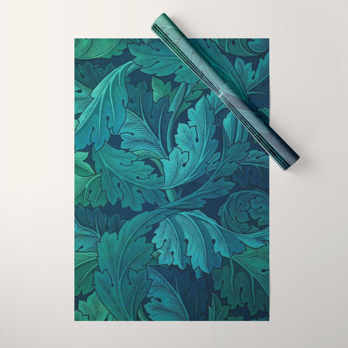William Morris Acanthus Peacock Teal Vintage Pattern Wrapping Paper Gallery Image 1
