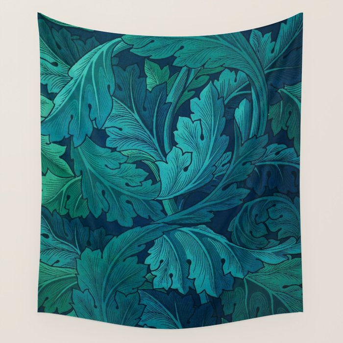 William Morris Acanthus Peacock Teal Vintage Pattern Wall Tapestry Gallery Image 1
