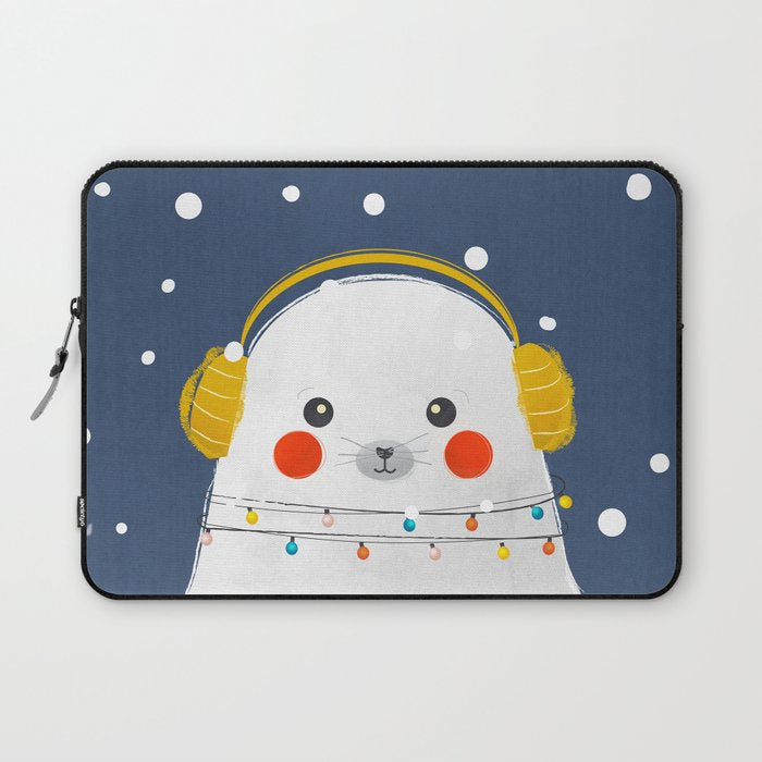 Christmas Baby Seal with fairy lights Laptop Sleeve Gallery Image 1