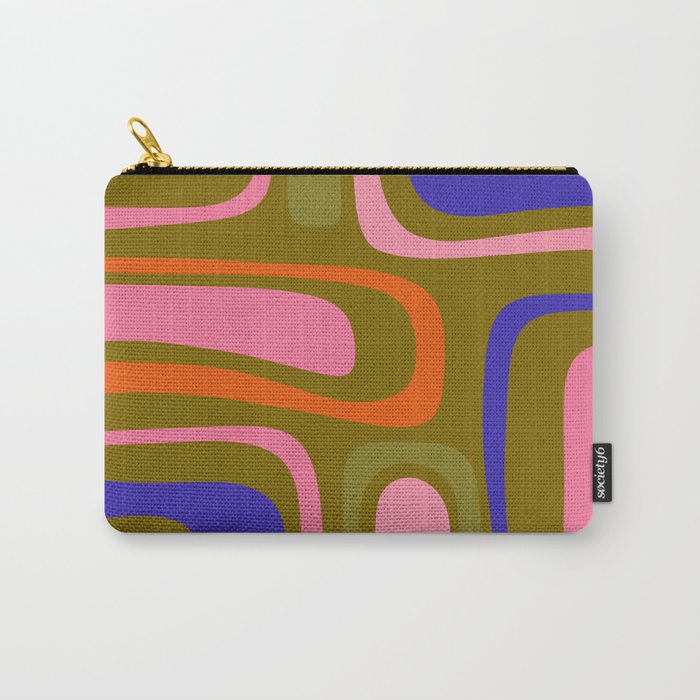 Palm Springs Retro Mid Century Modern Colorful Abstract Pattern Olive Khaki Green Pink Blue Orange Carry All Pouch Gallery Image 1