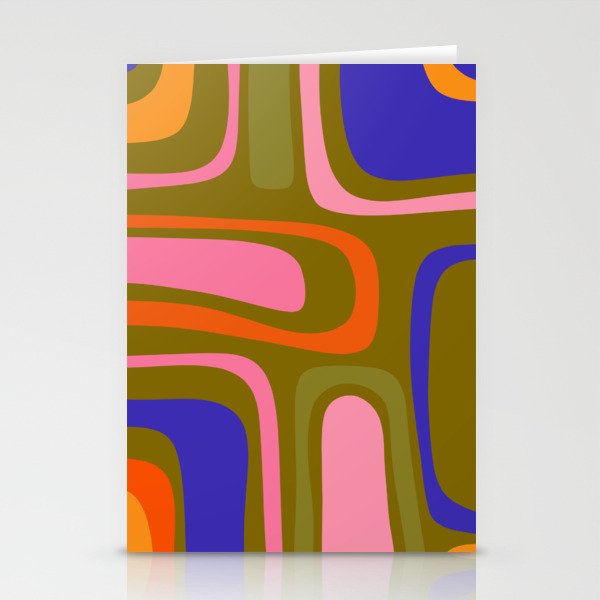 Palm Springs Retro Mid Century Modern Colorful Abstract Pattern Olive Khaki Green Pink Blue Orange Stationery Card Gallery Image 1