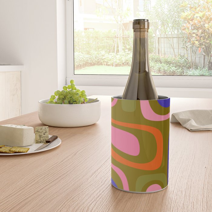 Palm Springs Retro Mid Century Modern Colorful Abstract Pattern Olive Khaki Green Pink Blue Orange Wine Chiller Gallery Image 4