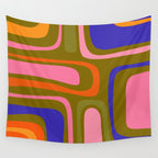 Palm Springs Retro Mid Century Modern Colorful Abstract Pattern Olive Khaki Green Pink Blue Orange Wall Tapestry Gallery Image 4