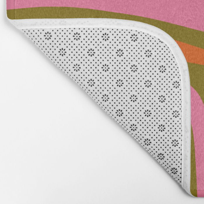 Palm Springs Retro Mid Century Modern Colorful Abstract Pattern Olive Khaki Green Pink Blue Orange Bath Mat Gallery Image 2
