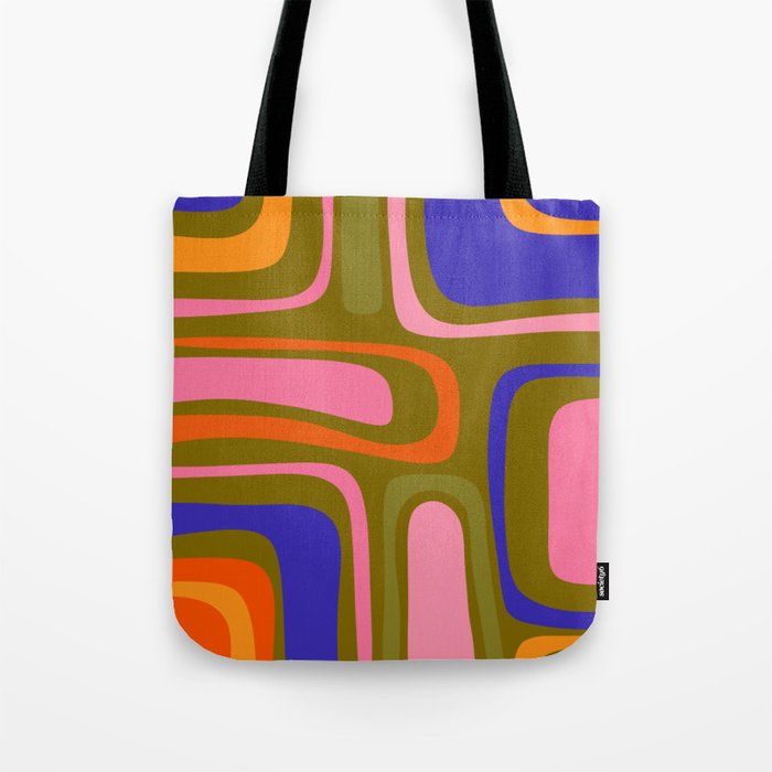 Palm Springs Retro Mid Century Modern Colorful Abstract Pattern Olive Khaki Green Pink Blue Orange Tote Bag Gallery Image 1