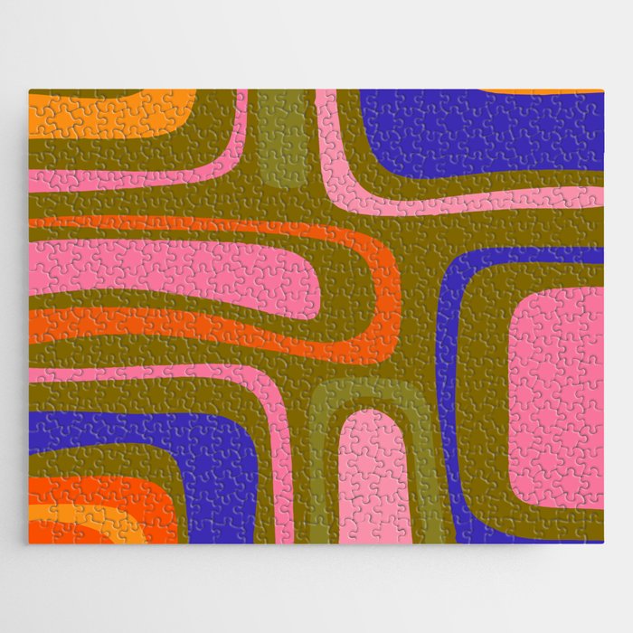 Palm Springs Retro Mid Century Modern Colorful Abstract Pattern Olive Khaki Green Pink Blue Orange Jigsaw Puzzle Gallery Image 1