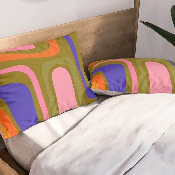 Palm Springs Retro Mid Century Modern Colorful Abstract Pattern Olive Khaki Green Pink Blue Orange Pillow Sham Gallery Image 2