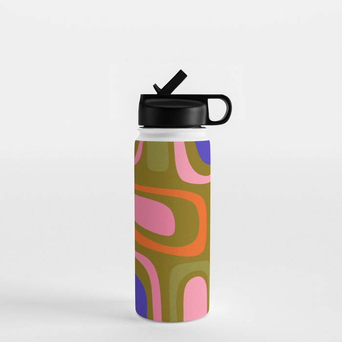 Palm Springs Retro Mid Century Modern Colorful Abstract Pattern Olive Khaki Green Pink Blue Orange Water Bottle Gallery Image 1