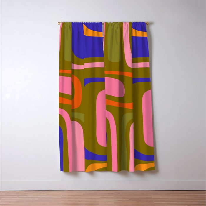 Palm Springs Retro Mid Century Modern Colorful Abstract Pattern Olive Khaki Green Pink Blue Orange Window Curtain Gallery Image 3