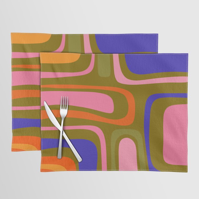 Palm Springs Retro Mid Century Modern Colorful Abstract Pattern Olive Khaki Green Pink Blue Orange Placemat Gallery Image 1