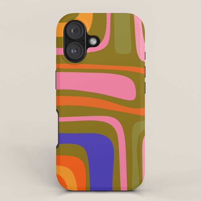 Palm Springs Retro Mid Century Modern Colorful Abstract Pattern Olive Khaki Green Pink Blue Orange iPhone Case Gallery Image 1