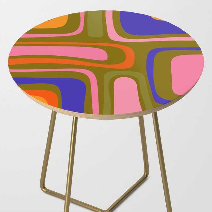 Palm Springs Retro Mid Century Modern Colorful Abstract Pattern Olive Khaki Green Pink Blue Orange Side Table Gallery Image 2