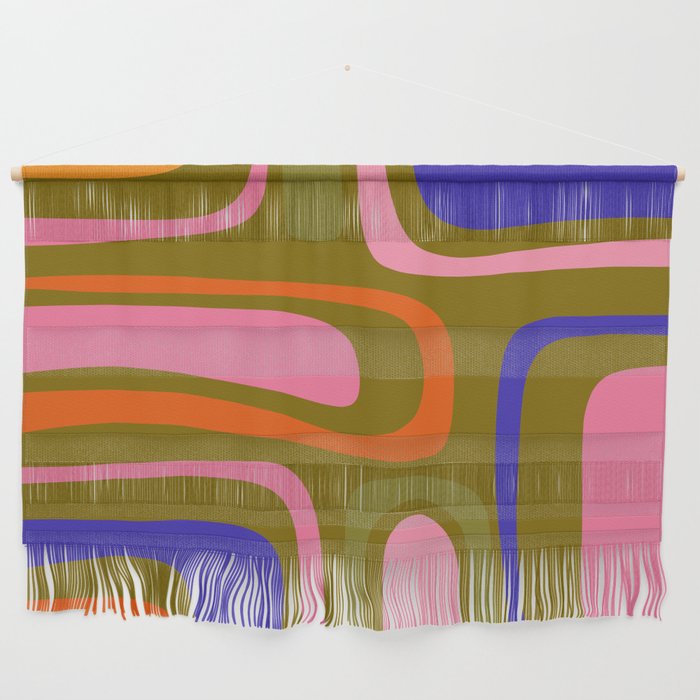 Palm Springs Retro Mid Century Modern Colorful Abstract Pattern Olive Khaki Green Pink Blue Orange Wall Hanging Gallery Image 1