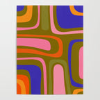 Palm Springs Retro Mid Century Modern Colorful Abstract Pattern Olive Khaki Green Pink Blue Orange Poster Gallery Image 4