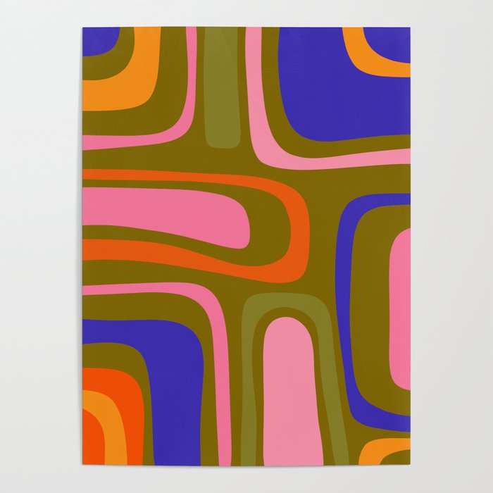 Palm Springs Retro Mid Century Modern Colorful Abstract Pattern Olive Khaki Green Pink Blue Orange Poster Gallery Image 4