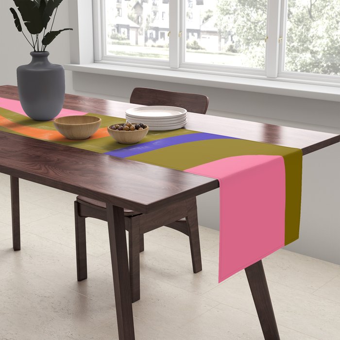 Palm Springs Retro Mid Century Modern Colorful Abstract Pattern Olive Khaki Green Pink Blue Orange Table Runner Gallery Image 2