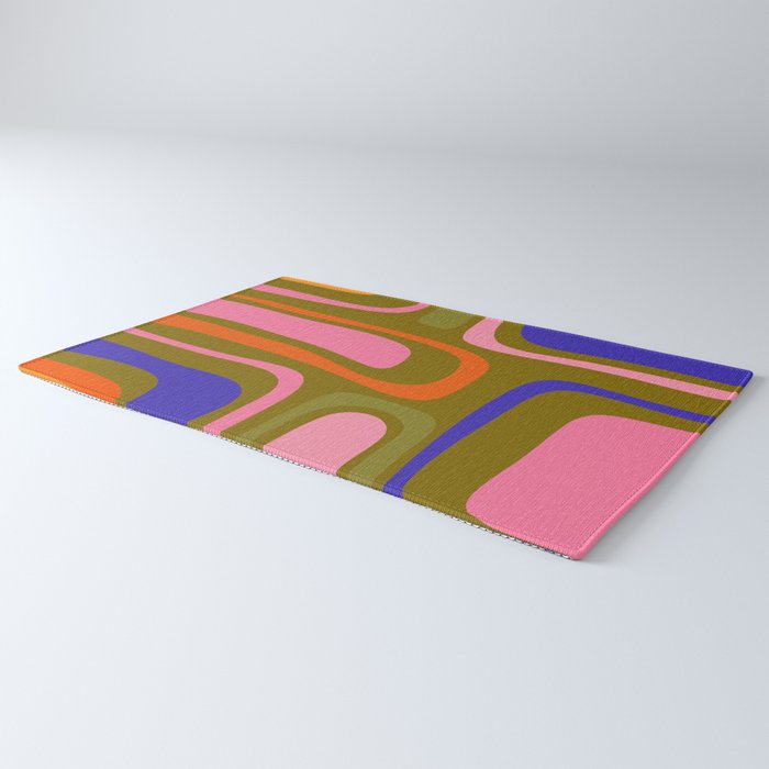 Palm Springs Retro Mid Century Modern Colorful Abstract Pattern Olive Khaki Green Pink Blue Orange Rug Gallery Image 3