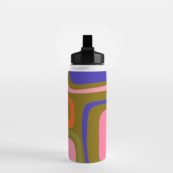 Palm Springs Retro Mid Century Modern Colorful Abstract Pattern Olive Khaki Green Pink Blue Orange Water Bottle Gallery Image 2